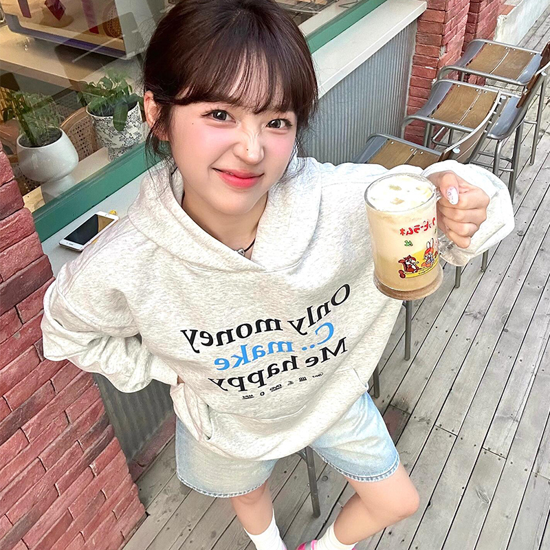 Wassup American Retro Hooded Sweatshirt for Women in Autumn and Winter with Letter Print Heavy Cotton Loose Couple Jacket Hoodie