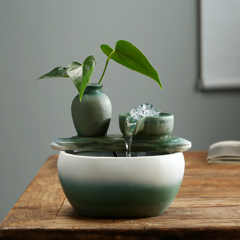 Small Water Fountain Ornament for Living Room, Circulating Water Decoration for Office Desk, Humidifier Decoration
