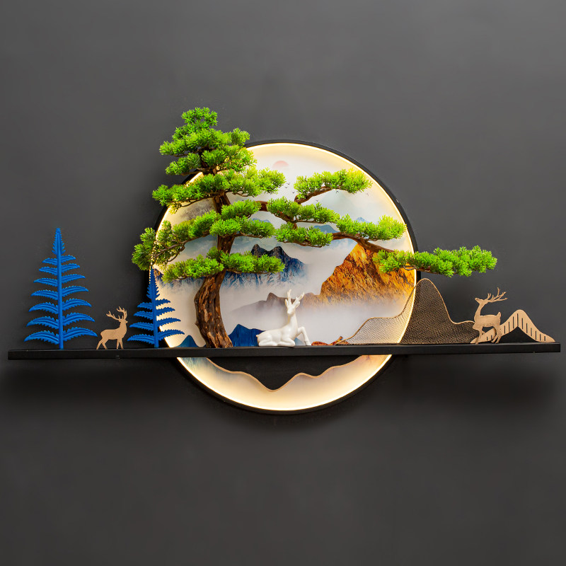New Chinese decoration hanging painting sofa background wall hanging decoration living-room Xuanguan three-dimensional greeting passenger pine pendant round decorative painting-Taobao