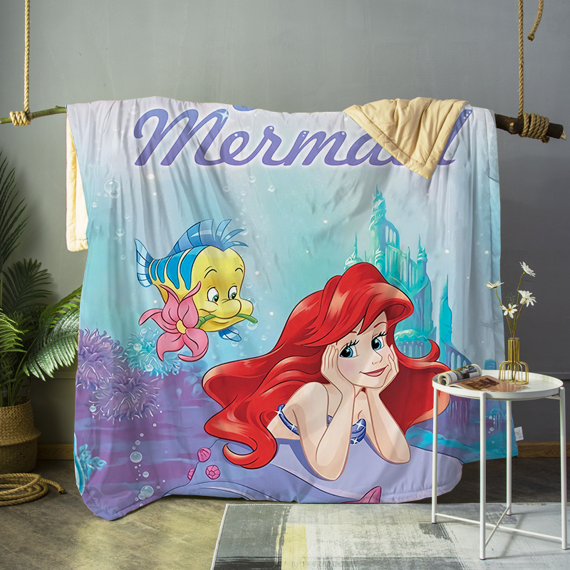 Children's Cartoon Cute Pure Cotton Air Conditioning Quilt Mermaid Summer Cool Quilt Little Girl Cute Thin Quilt Double Size Washable