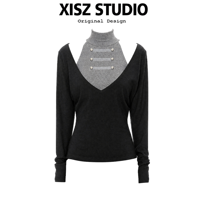 Napoleon Double-Breasted Design High-Neck Vest Autumn Layered Outfit Large Neckline Batwing Sleeve T-Shirt Fashion Two-Piece Set for Women Napoleon Double-Breasted Design High-Neck Vest Autumn Layered Outfit Large Neckline Batwing Sleeve T-Shirt Fashion Two-Piece Set for Women