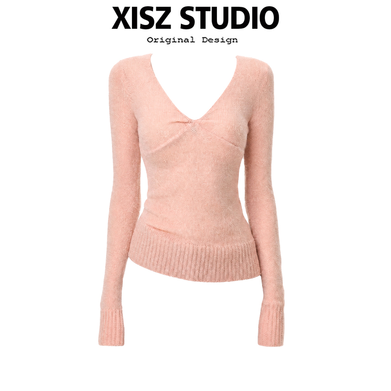 Elegant and Mature Style Cross V-Neck Twisted Knit Sweater for Women, Autumn Slim Fit, Flattering and Soft Base Sweater