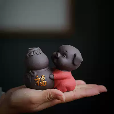 Gold piggy tea pet purple sand purple creative cute mini hydroponic gold Ge small vase Zen jewelry flower decoration