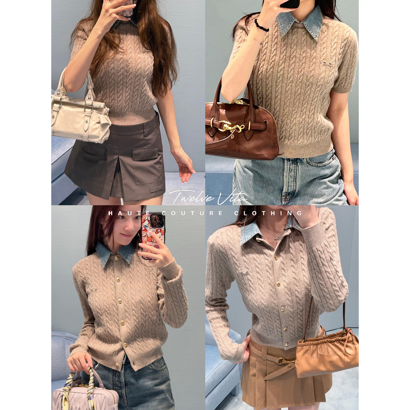 Twelve Vita Gentle and Elegant 26 Autumn Twist Pattern Letter Lapel Fake Two-Piece Knitted Cardigan Top Twelve Vita Gentle and Elegant 26 Autumn Twist Pattern Letter Lapel Fake Two-Piece Knitted Cardigan Top