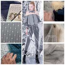 Width 1 5 meters gold thread perspective mesh lace fabric DIY base shirt clothing bed curtain Wedding background Hanfu fabric