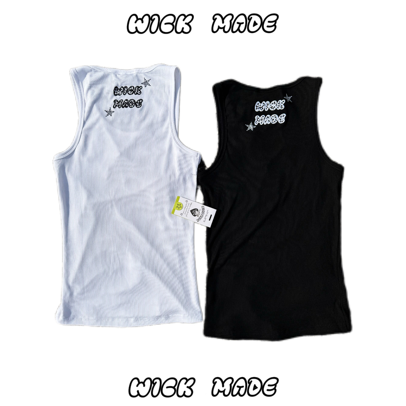 Wickmade｜American Street Style Ribbed Rhinestone Embroidered Thin Heavyweight Tank Top