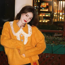 Baby collar retro Hong Kong flavor pullover sweater 2020 new female Korean version of loose outer wear Japanese sweater jacket