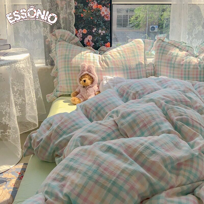 ESSONIO double-layer yarn four-piece set of pure cotton cotton A soft girl's heart mother-infant-grade bedding bedding