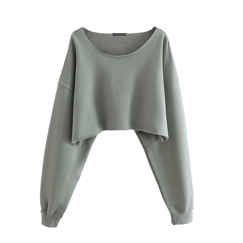 Roll-edge long sleeve short jacket female Han goods star same trend fashion and loose thin navel T-shirt