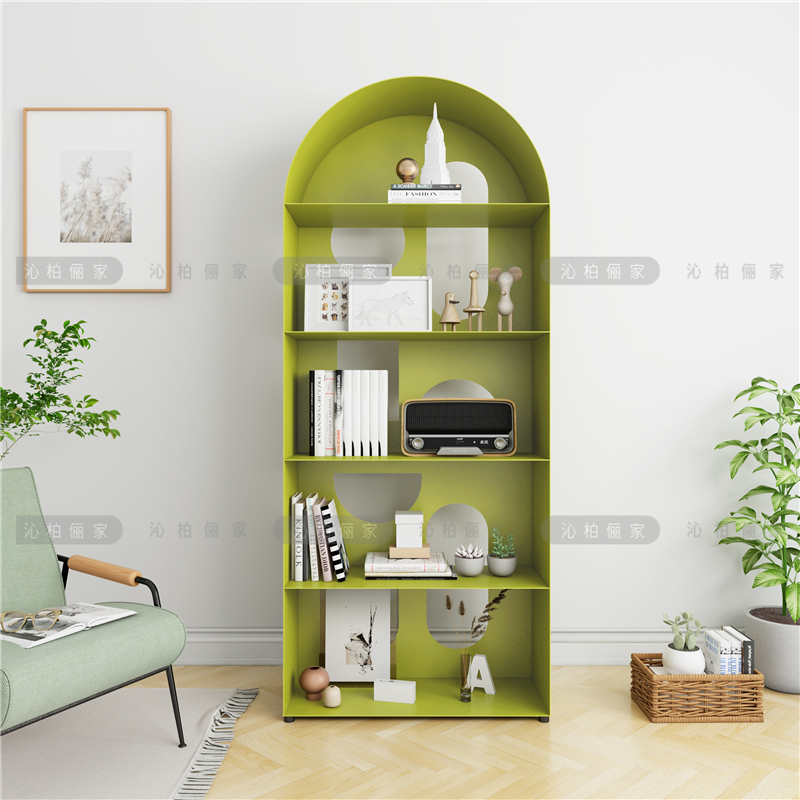 Simple novel and practical semi-circle multi-layer bookcase magazine rack floor-to-ceiling wall storage rack wrought iron bedroom shelf