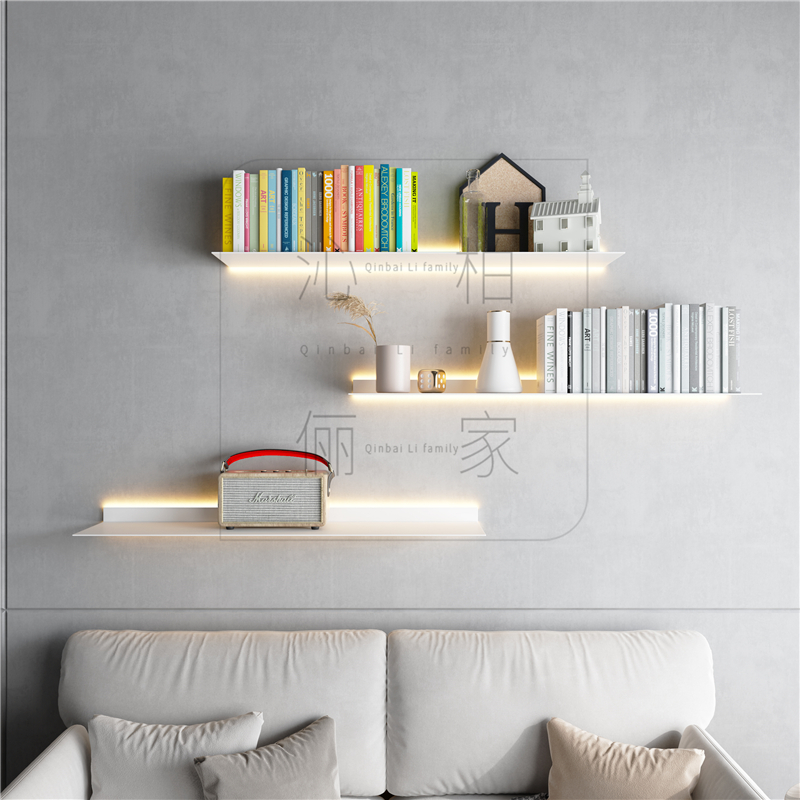 2021 new creative punch-free light-emitting shelf hanging wall partition with light bookshelf living room decoration shelf