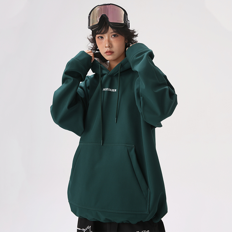 Aceskier Ski Sweatshirt Hoodie Oversize Loose Fleece-Lined Waterproof Breathable Soft Shell for Single and Double Board Freestyle