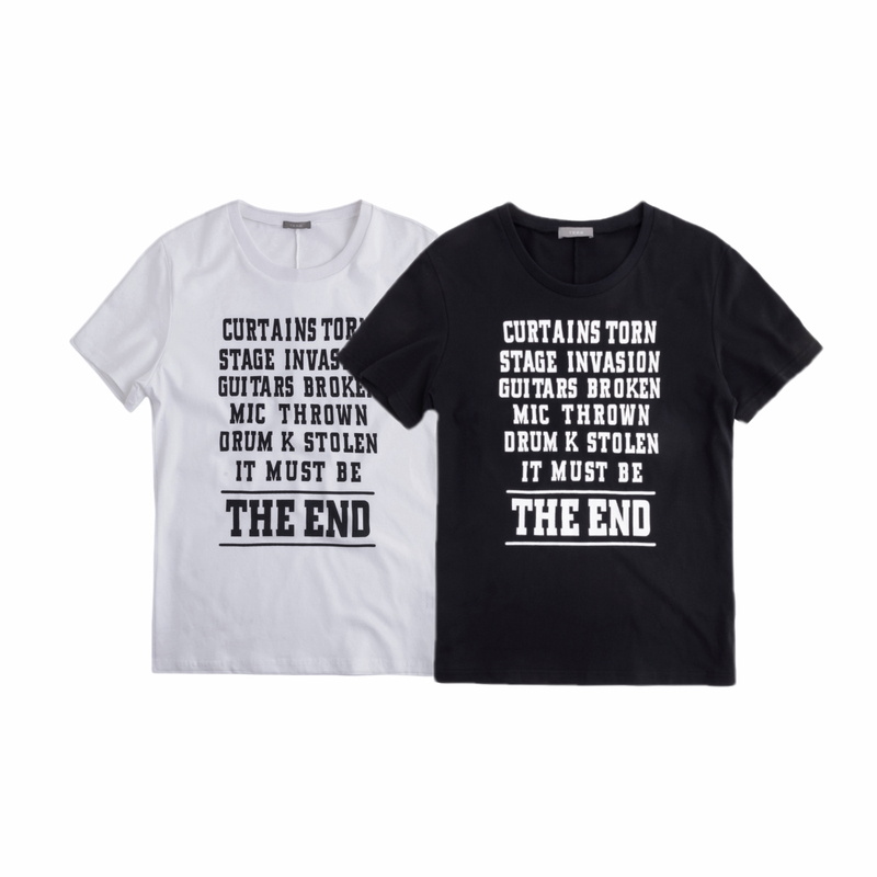 Tear the End Black and White Slogan Print Slim-Fit Short-Sleeve Hediboy Skinny