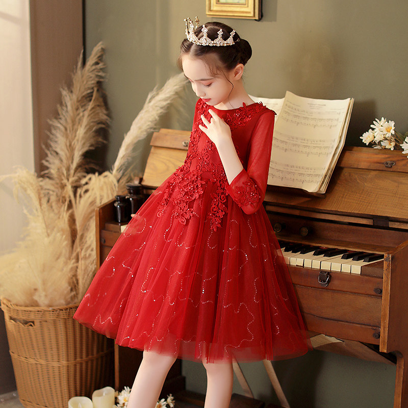 Girl Gown Princess Dress Autumn Dress New Long Sleeve Children Foreign Dress Fluffy Wedding Piano Presenter