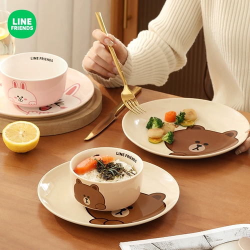 Line Friends Блюда 2 человека наборы дома, рис, рис, палочки для палочек для комбинированного мультфильма