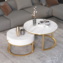 Net red rock board round storage coffee table table Nordic modern simple small apartment living room light luxury flower a few household ideas