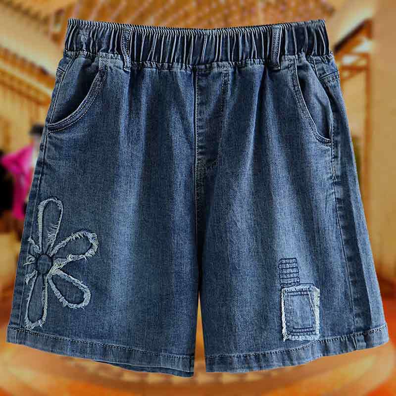 Summer Denim Shorts for Plus-Size Women, Middle-Aged Moms, Loose Fit, High-Waisted, Tummy-Concealing, Slimming Pants