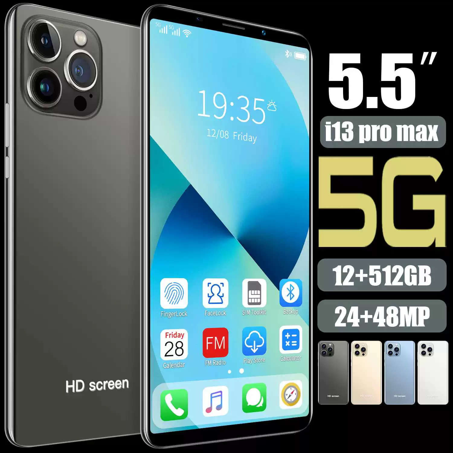 Смартфоны Двойная SIM телефон 5800mAh Мобильные телефоны 24+48MP PH