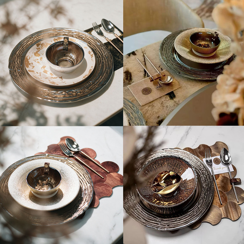 Modern Light Luxury Model Home Tableware Designer's Popular Dining Table Setting Western-Style Dinner Set Ceramic Gold Gradient Dinner Plate Modern Light Luxury Model Home Tableware Designer's Popular Dining Table Setting Western-Style Dinner Set Ceramic Gold Gradient Dinner Plate