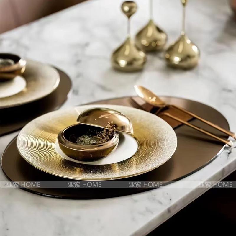 Model House Creative Plates, Light Luxury Designer Soft Furnishings, Flat Plates, Shallow Plates, Western Restaurant Decorative Plates, Exhibition Hall Display Plates