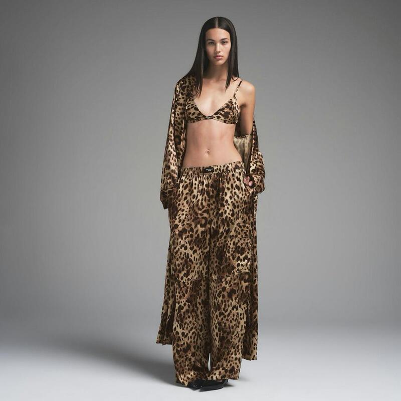 Skims Kardashian Style 2024 New Leopard Print Set Sexy See-Through Long-Sleeve Shirt and Pants Two-Piece Set