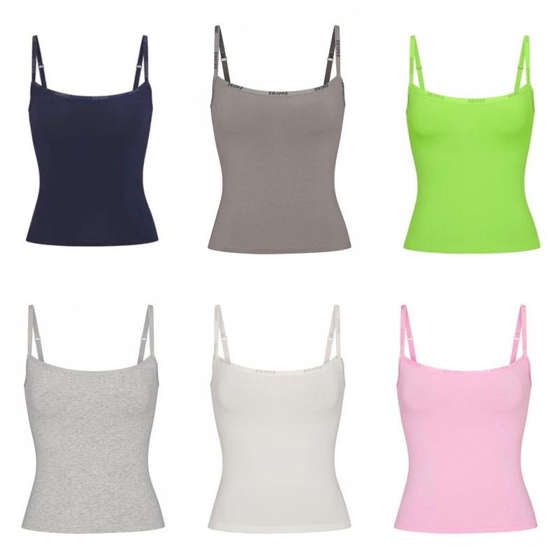 Skims Kardashian Style Stretch Cotton Camisole with Letter Logo Print for Layering as an Undershirt
