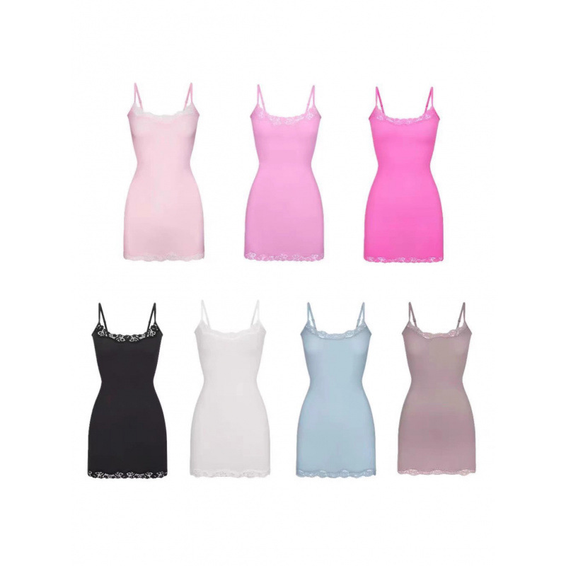 Skims Kardashian Style Summer New Spaghetti Strap Dress Sexy Tight-Fitting Bodycon Lace Mini Dress