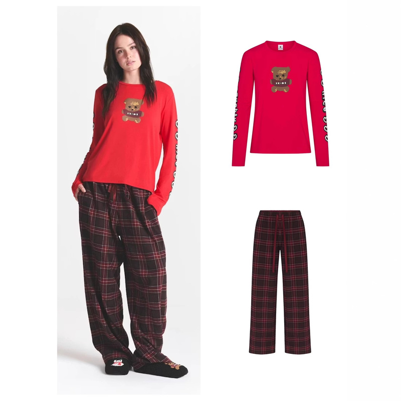 Skims Kardashian Christmas Limited Edition Pajama Set Long-Sleeved Long Pants Loungewear Set Drawstring Straight-Leg Casual Pants