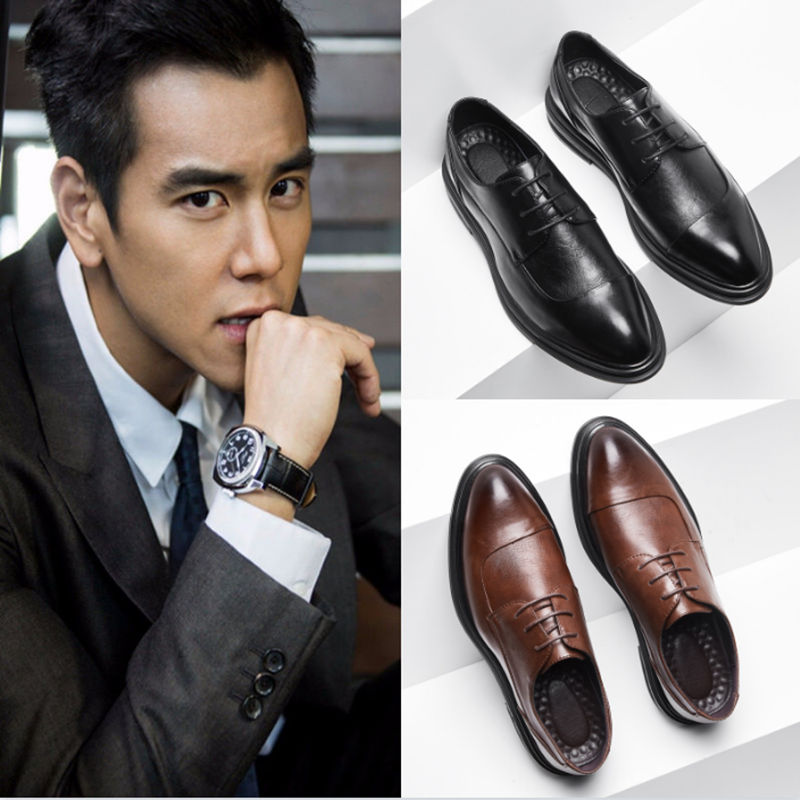 Men Leather Shoes Groom Wedding Shoes Korean version Trend Inn Business Fashion Soft Leather Inner Heightening Casual Men's Shoes