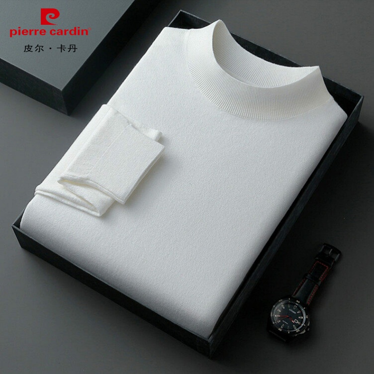 Pierre Cardin Autumn and Winter Fine Wool Half-Turtleneck Long-Sleeved Knitwear Men's Pure Color Base Wool Knitwear