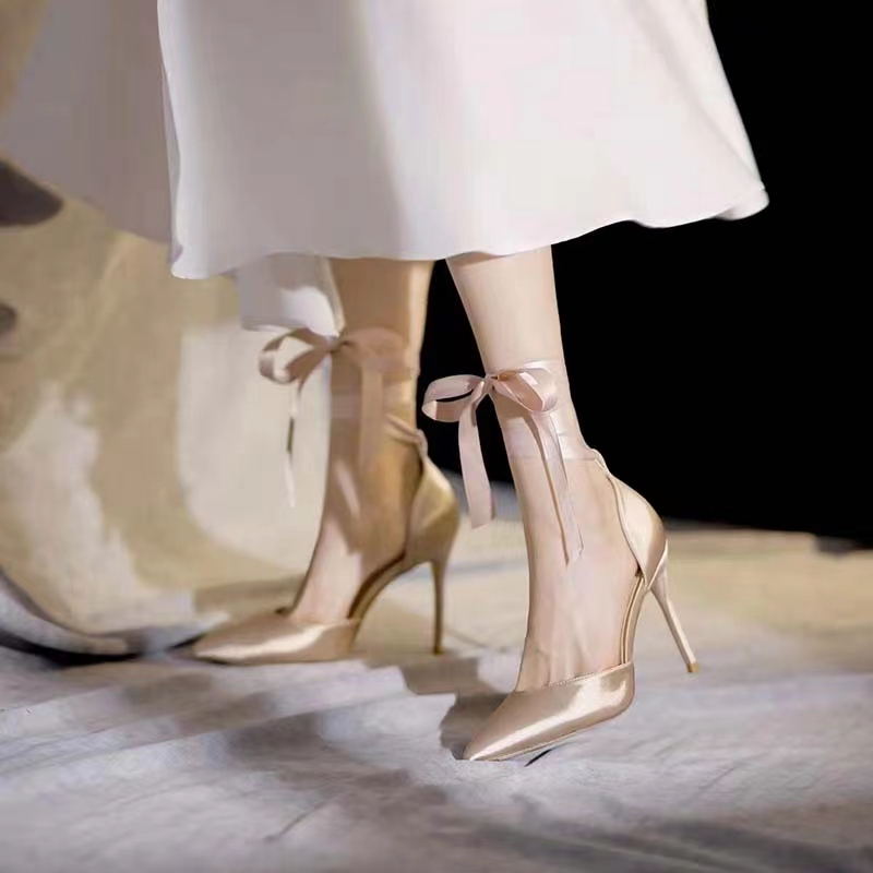 Nude Strappy High Heels for Women 2026 New Summer Sexy French Style Goddess Style Hollow Satin Pointed Toe Shoes Nude Strappy High Heels for Women 2026 New Summer Sexy French Style Goddess Style Hollow Satin Pointed Toe Shoes