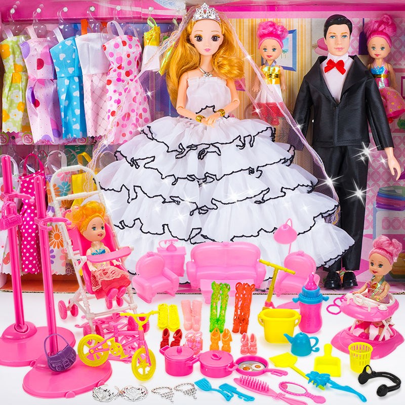  洋芭比娃娃套裝大禮盒公主婚紗兒童女孩玩具過家家換裝生日禮物布