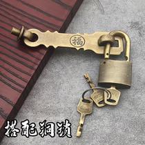 Chinese style wooden door pure copper lock door lock hasp old copper buckle lock old door buckle lock padlock all copper thickened door nose