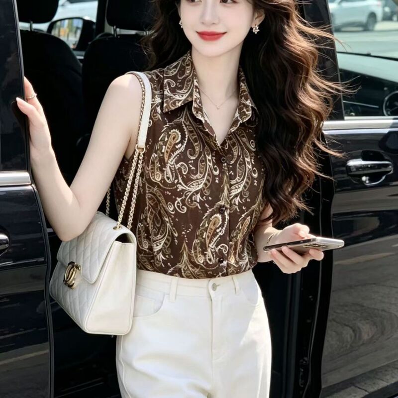 Sleeveless Vest Shirt 2026 Printed Stylish New Summer Shirt for Outerwear, Elegant Base Layer Paisley Top Sleeveless Vest Shirt 2026 Printed Stylish New Summer Shirt for Outerwear, Elegant Base Layer Paisley Top