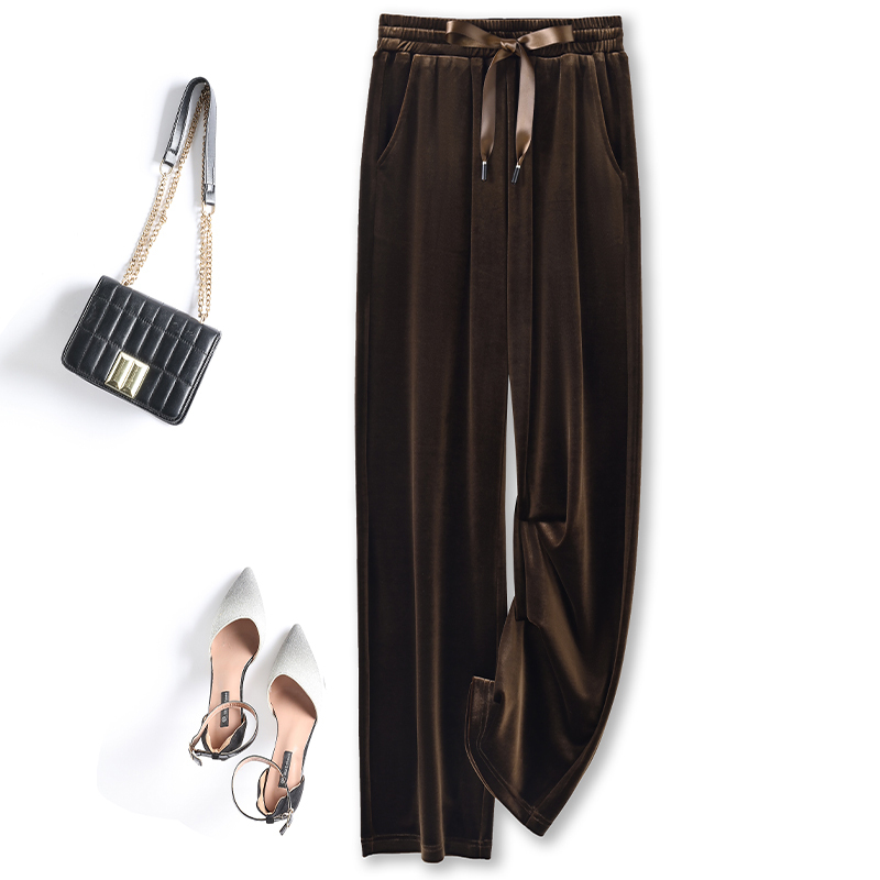 Velvet Wide-Leg Pants for Women 2026 Spring and Autumn New Style Drapey High-Waisted Slim Straight Velvet Casual Long Pants for Women Velvet Wide-Leg Pants for Women 2026 Spring and Autumn New Style Drapey High-Waisted Slim Straight Velvet Casual Long Pants for Women