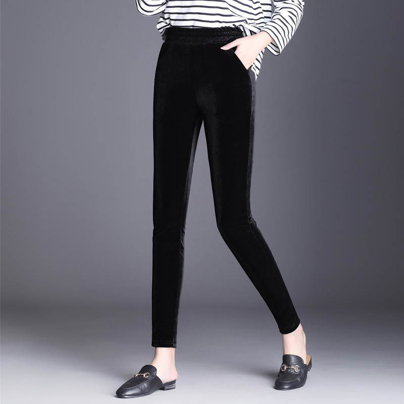 Women's Velvet Pants for Autumn and Winter, High-Waisted, Slimming, Tapered Leggings, Large Size, Stretchy Velvet Carrot Pants