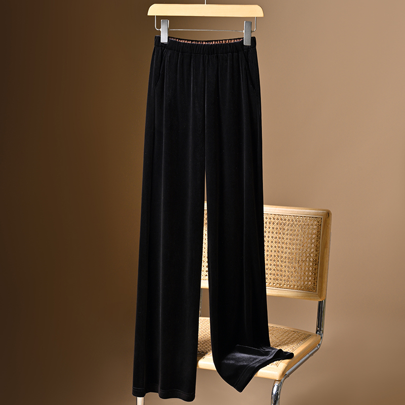 High-End Velvet 3.0 Series Color-Blocked Straight-Leg Pants for Women, New Spring and Autumn High-Waisted Slimming Black Wide-Leg Pants