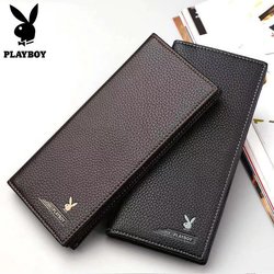 Playboy ຂອງແທ້ Soft Leather Business Men's Long Wallet Multi-Card Slots Ultra-Thin Short Wallet Soft Leather Wallet Trendy