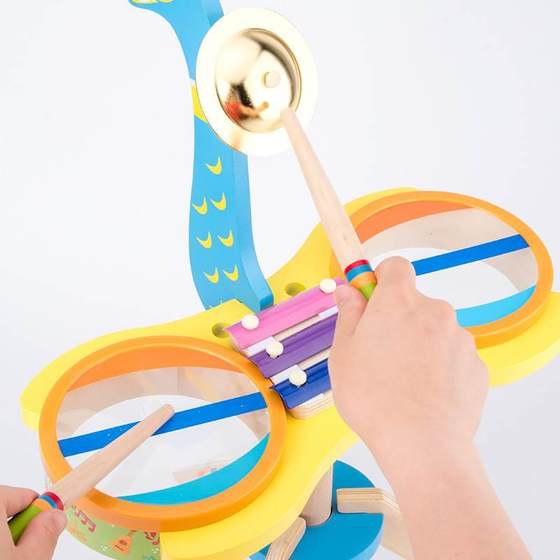 어린이 음악 장난감 재즈 드럼 세트 푸른 공작 나무 조기 교육 교육 퍼즐 다기능 타악기