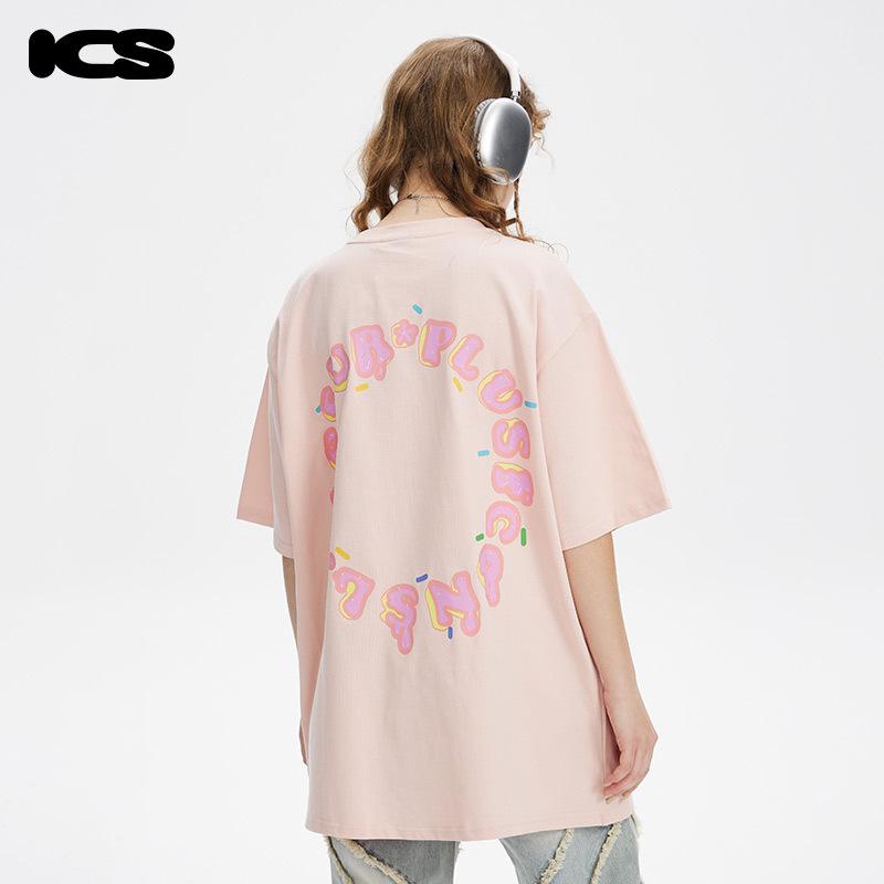 [Same Style as Luo Zheng] Ics丨Iconslab Donut Print Short-Sleeve Round-Neck Versatile T-Shirt for Couples ins