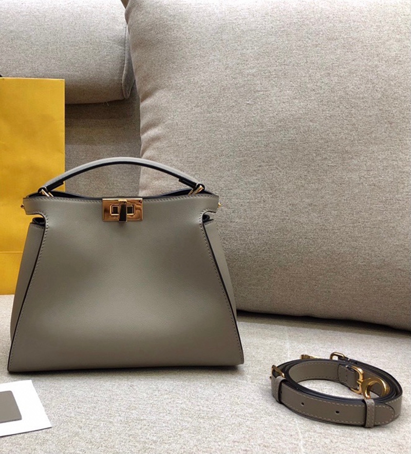 Grey & 27Cm2021 Spring and summer new pattern Kitten bag female peekaboo medium , please handbag cowhide Rotary buckle Messenger One shoulder handbag