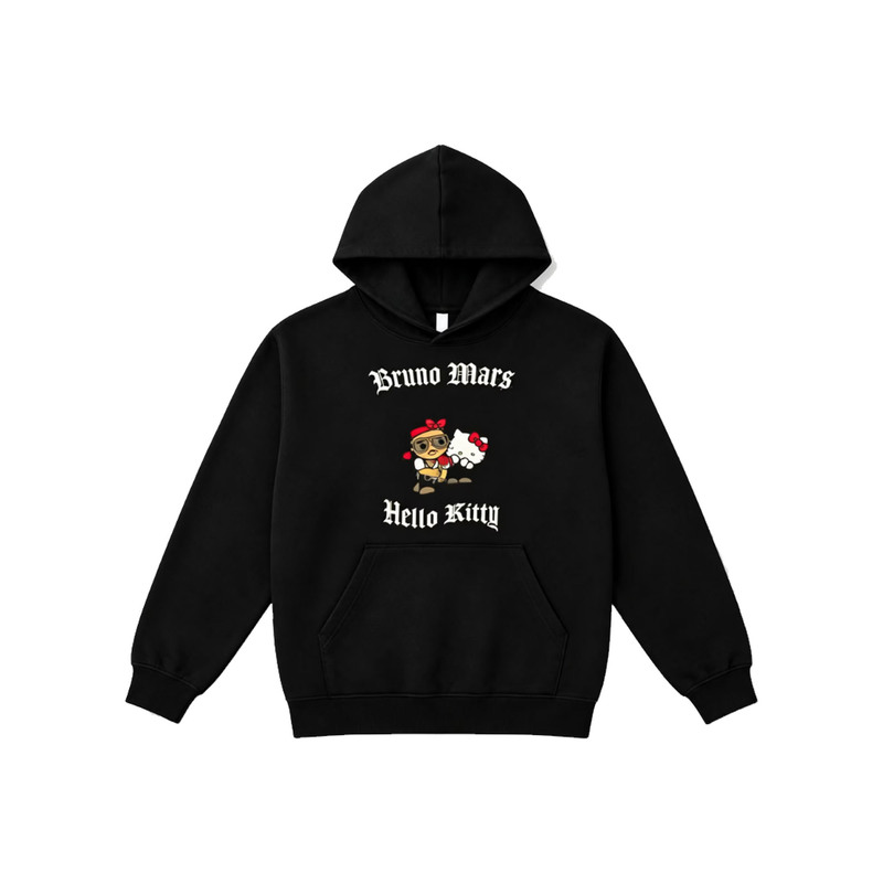 Official Website Bruno Mars X Hello Kitty Joint Concert Black Sweatshirt Hoodie