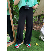 Kaka dont eat hot and soft summer wide leg pants elastic waist black drop straight tube slim casual pants women