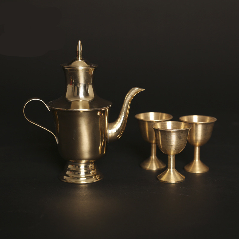 Pure Copper Wine Pot Wine Glass Buddhism dedicated to supplies Buddha Buddha Worship God Sacrificial old copper wine pot pure copper wine glass