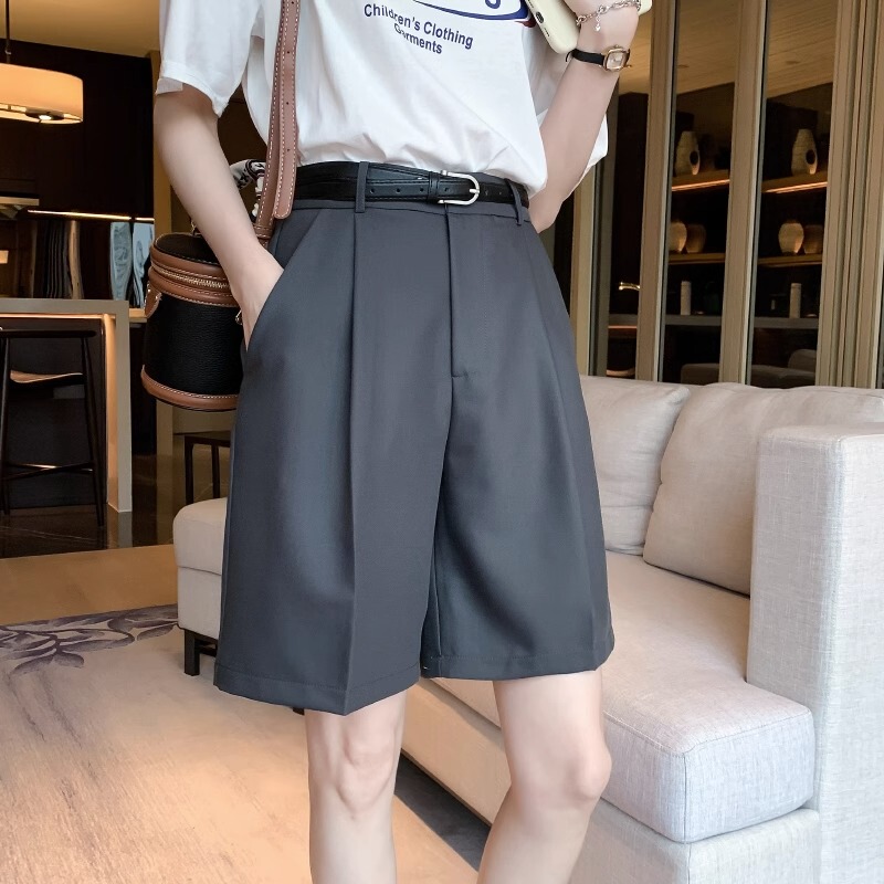 Gray Suit Shorts for Women 2023 New Summer High-Waisted Drapey Wide-Leg Five-Point Pants Loose Bermuda 6-Point Mid-Length Pants