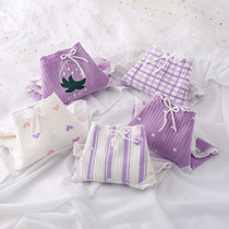 Teenage Girl Pure Cotton Briefs Female Lavender Purple Printed Student Days of Agaric Side Middle Waist Full Cotton Crotch Antibacterial Triangle Pants
