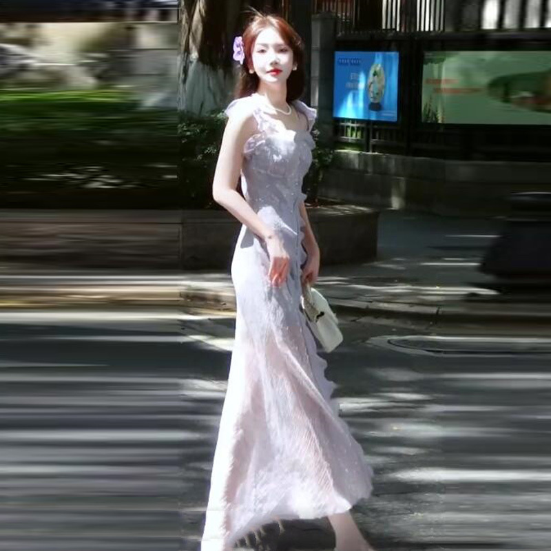 French-Style High-End, Super Beautiful, Elegant and Fairy-Like Purple Sequin Patchwork Dress, Beautiful and Unique Banquet Evening Dress