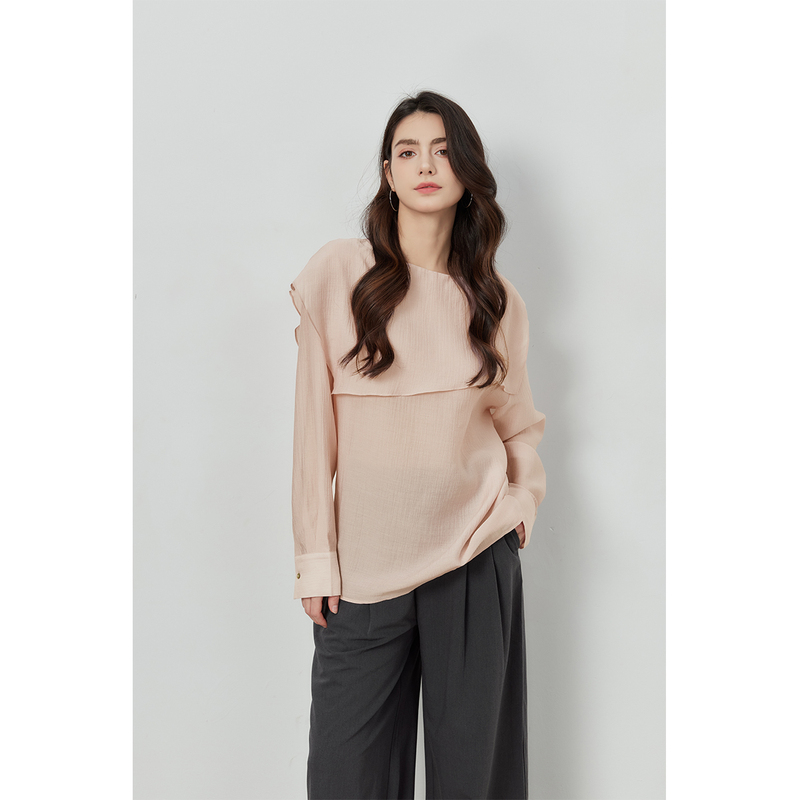 Asseuu Pink Wide-Fit Shirt for Women 2026 Spring New Design Skin-Friendly Elegant Long-Sleeve Shirt