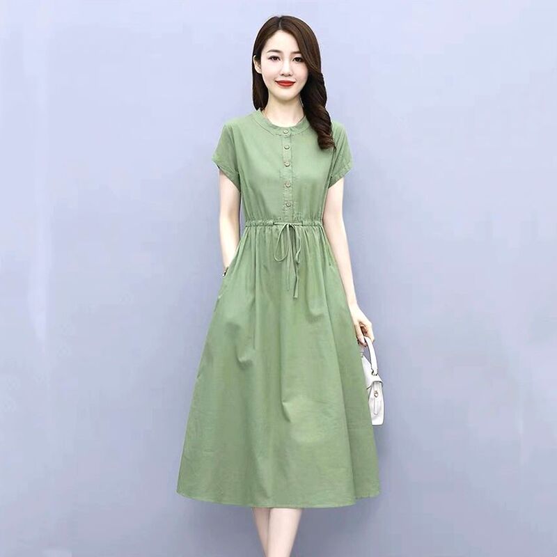 Cotton and Linen Dress for Women, Mid-Length, New Summer Style, High-End, Elegant, Waist-Cinching, Slimming, Tummy-Covering, A-Line Dress for Parties Cotton and Linen Dress for Women, Mid-Length, New Summer Style, High-End, Elegant, Waist-Cinching, Slimming, Tummy-Covering, A-Line Dress for Parties