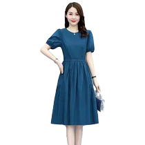 Temperament cotton and linen dress 2024 new Korean style loose waist slimming fashionable age-reducing mid-length summer skirt